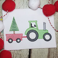Tractor with Christmas Tree Machine Embroidery Design - Sketch